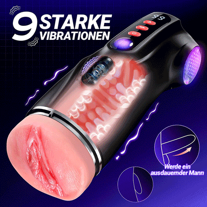 【Blitzangebot: 30 % RABATT】Daphne - 3 Hüllen Taschenmuschi Penis-Pumpe mit 9 Saug- & 9 Vibrationsmodi für männliche Masturbatoren