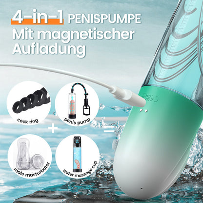 Green Pioneer – Wasser-Penispumpe mit 4 Druckstufen und 9 Saugmodi und LCD-Display