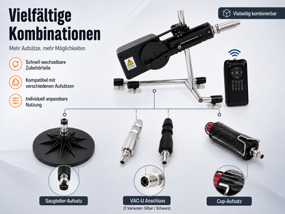 App-gesteuerter, teleskopischer Automatik-Masturbator (Metall) + 1 Phallus + 1 Saugfuß + 1 Verbindungsstück + 1 Masturbator cup